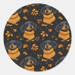 Sticker Rond Confortable Dachshund Automne Motif - Amoureux de