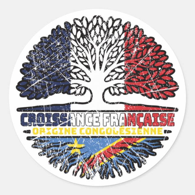 Sticker Rond Congo, Congo, France, drapeau des racines des arbr (Devant)