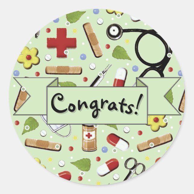 Sticker Rond Congrats de fin d'études en sciences infirmières (Devant)