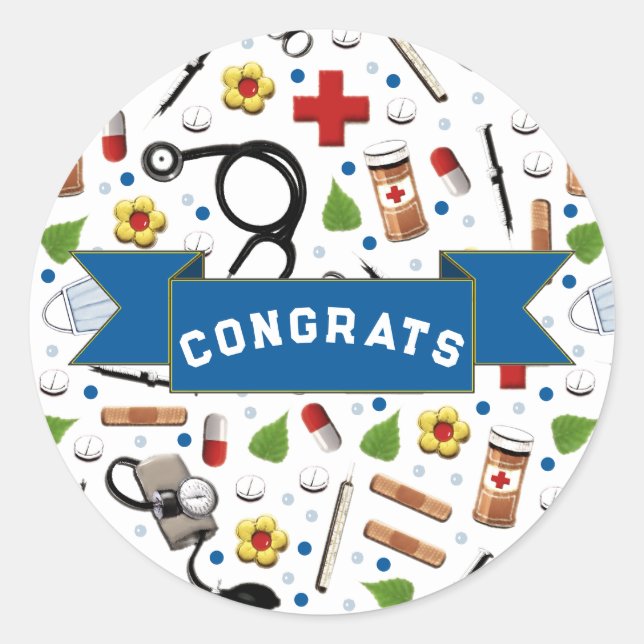Sticker Rond Congrats de fin d'études en soins infirmiers (Devant)
