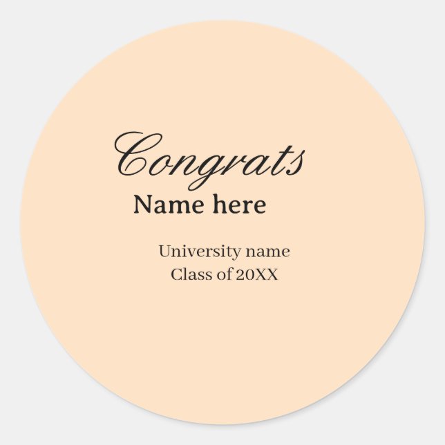 Sticker Rond Congrats graduate university name class of 20XX na (Devant)