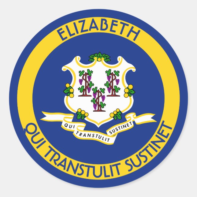 Sticker Rond Connecticut La Constitution État Drapeau Personnel (Devant)