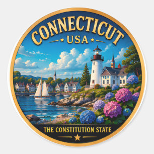 Sticker Rond Connecticut Rivage de la Nouvelle-Angleterre 🟡