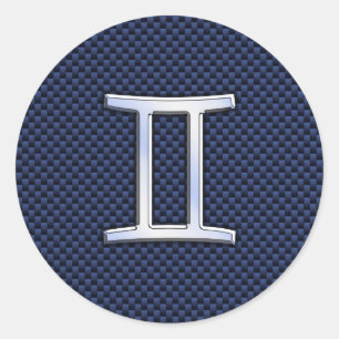 Sticker Rond Connexion Gemini Zodiac à la fibre de carbone bleu