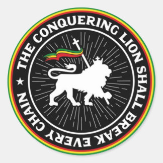 Sticker Rond Conquering Lion Shall Break Every Chain Rasta