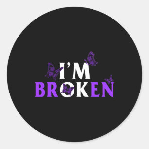 Sticker Rond Conscience de l'overdose Je suis cassé Ok Papillon