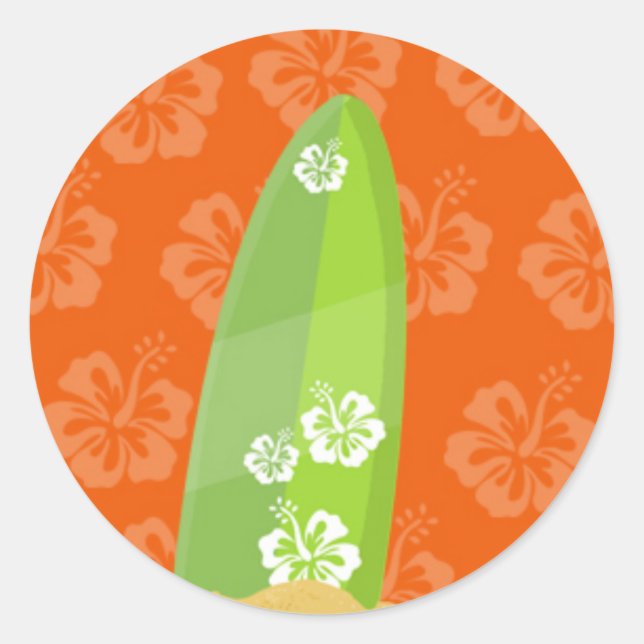 Sticker Rond Conseil du Surf vert sur Orange Ibiscus Arrière -  (Devant)