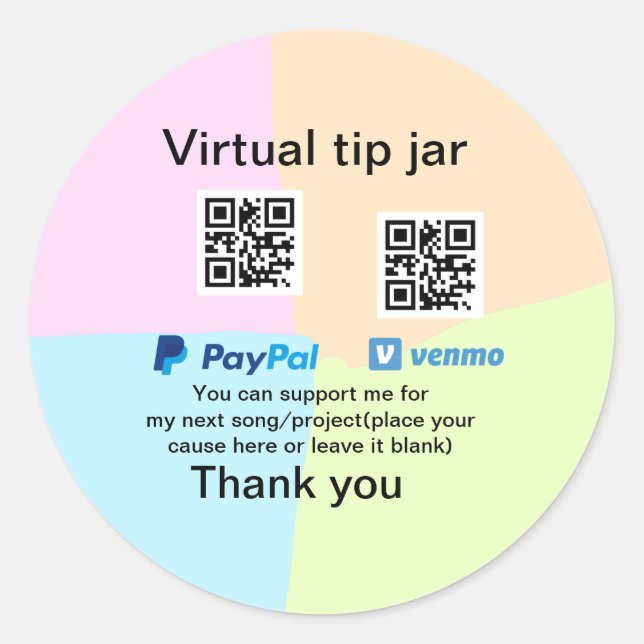 Sticker Rond Conseil virtuel jar q r code argent don PayPal ven (Devant)