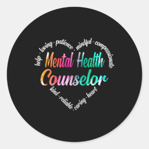 Sticker Rond Conseiller en santé mentale Mot de coeur Nuage Wat