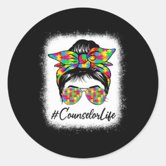 Sticker Rond Conseillère Messy Bun Femmes soutenant l'autisme