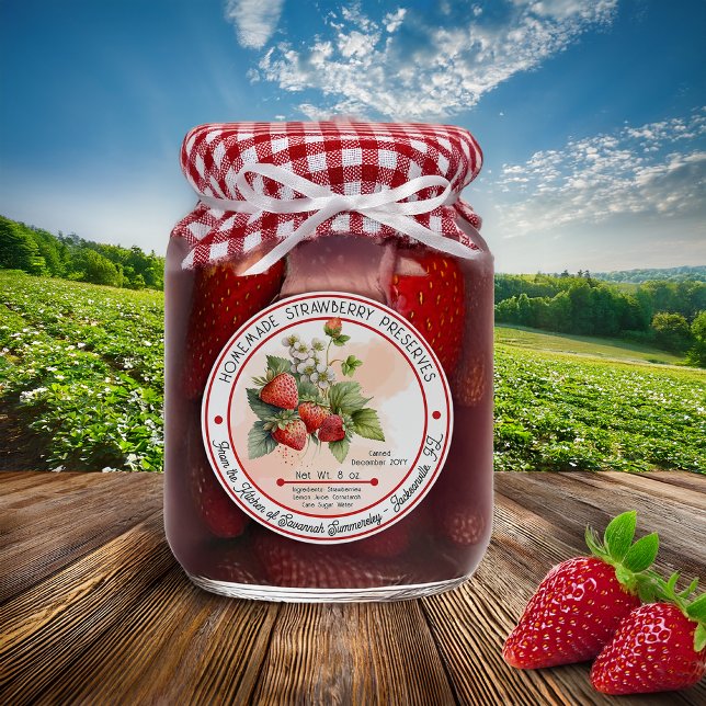 Sticker Rond Conservation de confiture de fraises maison (Homemade Strawberry Preserves Canning PAPER Classic Round Sticker)
