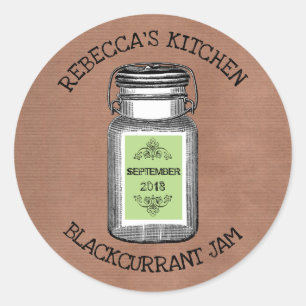 Sticker Rond Conservation rustique en pot de grès Confiture