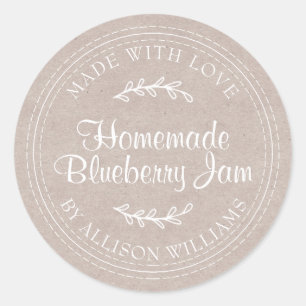 Sticker Rond Conserve de confiture de myrtille maison rustique