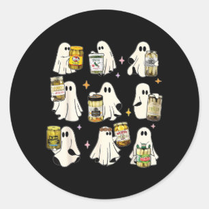 Sticker Rond Conserve de cornichons fantômes Mignon pot de corn