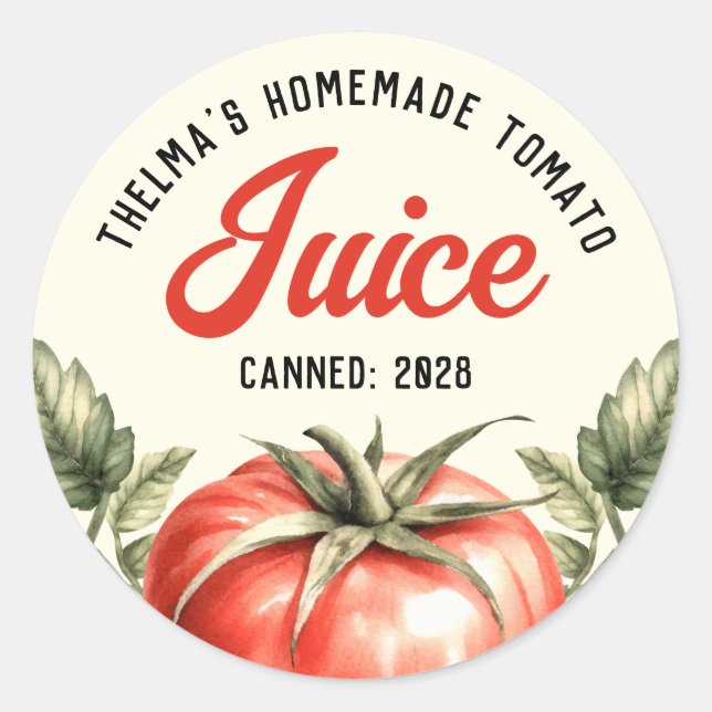 Sticker Rond Conserve de jus de tomate fait maison personnalisé (Devant)