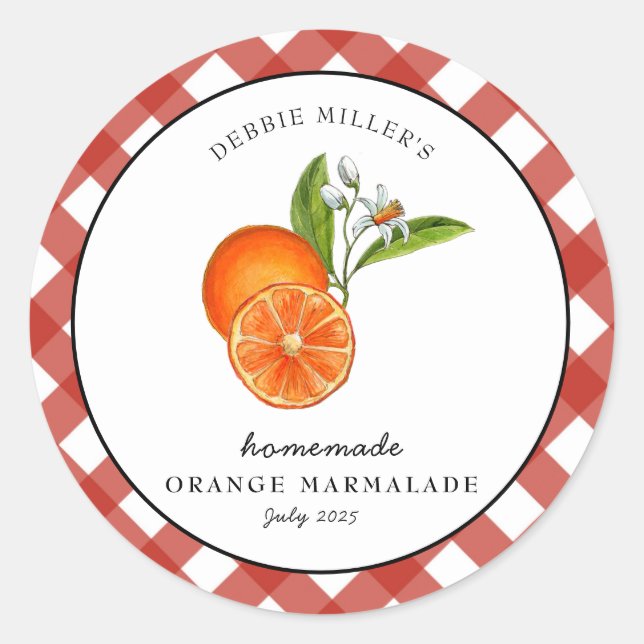 Sticker Rond Conserve de marmelade d'orange à carreaux ronds (Devant)