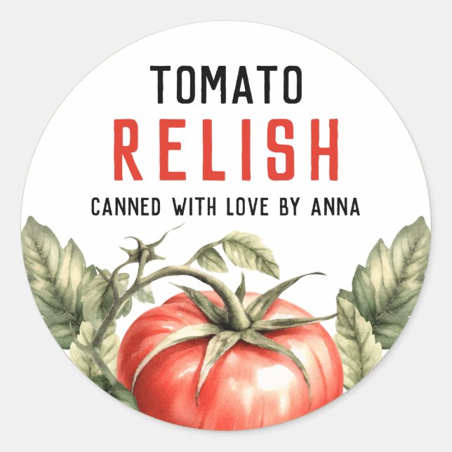 Sticker Rond Conserve de relish de tomate fait maison (Devant)