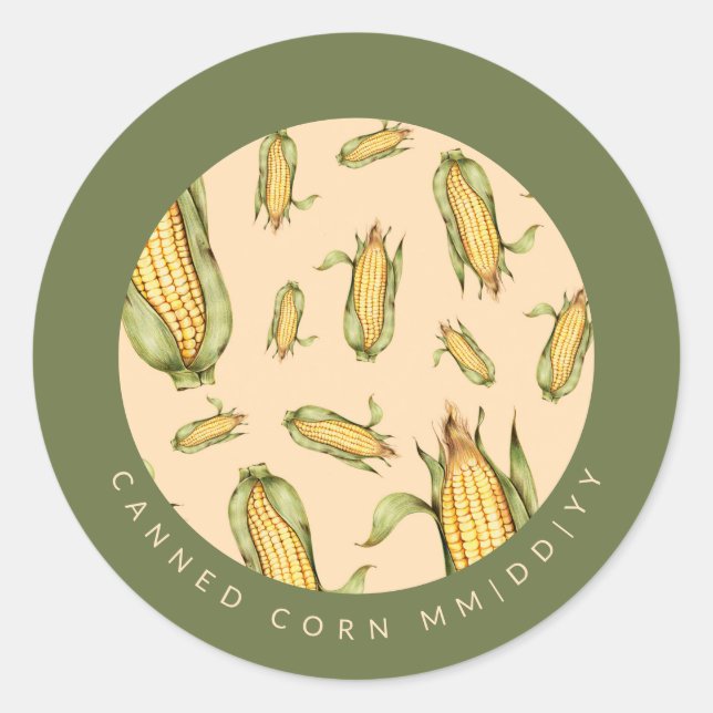 Sticker Rond Conserve | Épi de maïs motif | Date (Devant)