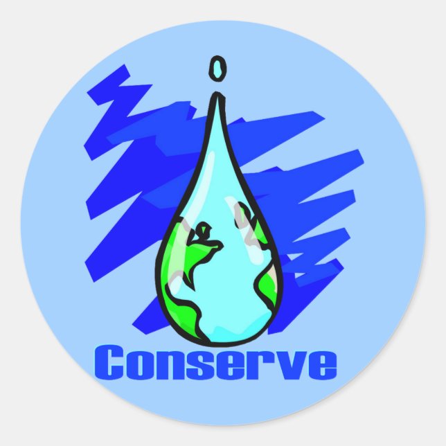 Sticker Rond Conserver l'eau Terre goutte d'eau (Devant)