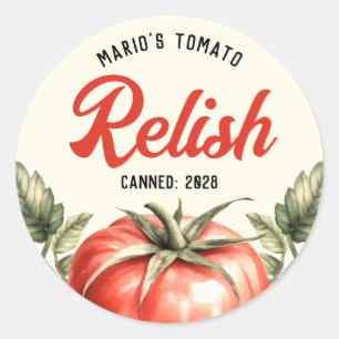 Sticker Rond Conserves de Relish de Tomate fait maison de style