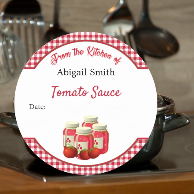 Sticker Rond Conserves de tomates et Gingham (Créateur téléchargé)