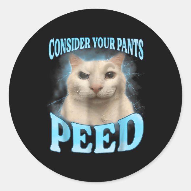 Sticker Rond Considérez vos pantalons Peed Funny Freak Chat Mèm (Devant)