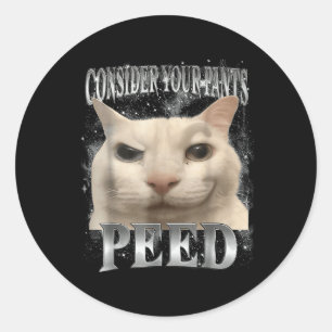Sticker Rond Considérez Votre Pantalon Peed Silencieux Chat