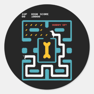 Sticker Rond Console de jeu vidéo rétro Chien de jeux vidéo des