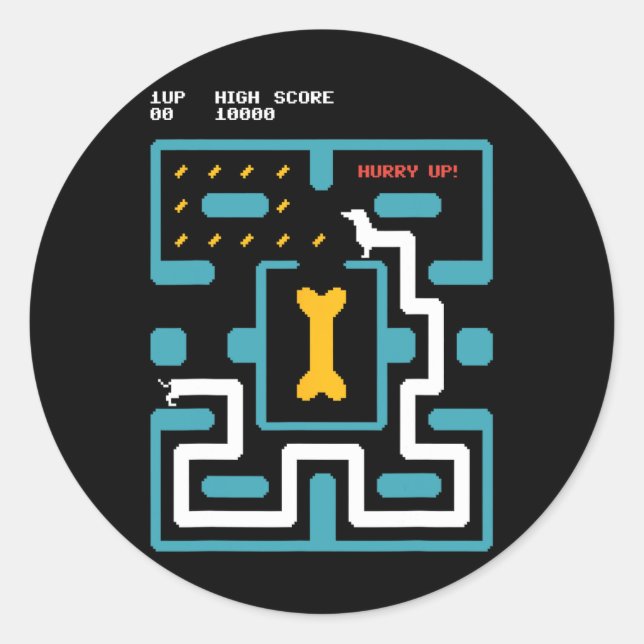 Sticker Rond Console de jeu vidéo rétro Chien de jeux vidéo des (Devant)