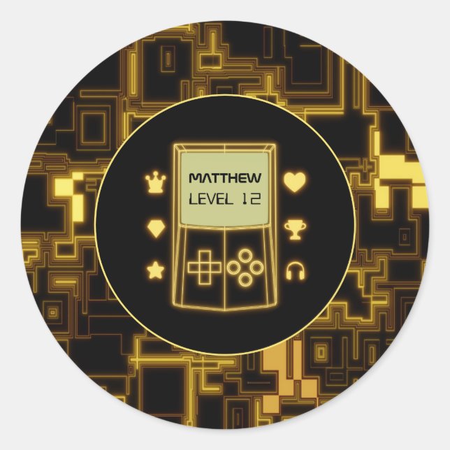 Sticker Rond Console de poche jaune brillant (Devant)