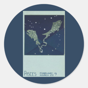 Sticker Rond Constellation des Poissons Poissons Vintage Zodiaq