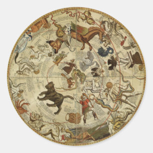 Sticker Rond Constellation Étoiles Ciel Nord Astronomie Vintage