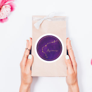 Sticker Rond Constellation Zodiaque Aquarius Gold Foil
