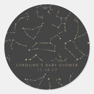 Sticker Rond Constellations Étoiles Noir Or Douce Fête de Naiss