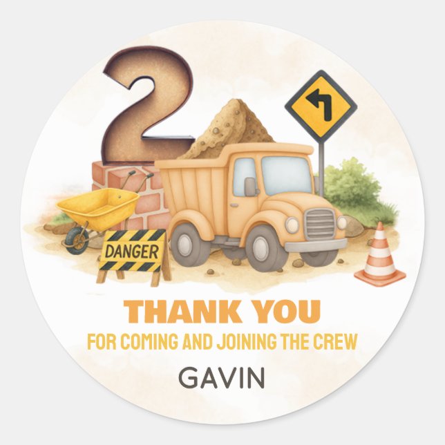 Sticker Rond Construction 2ème fête d'anniversaire (Devant)