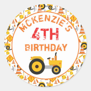 Sticker Rond Construction Anniversaire Fête Age Classic Round S