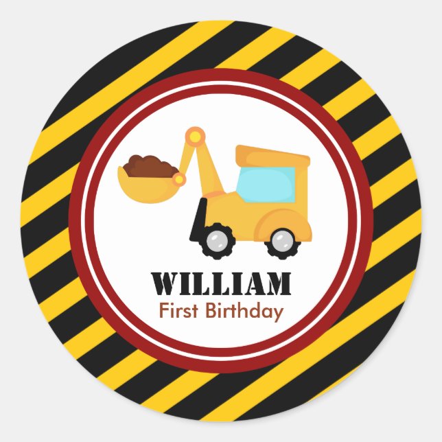 Sticker Rond CONSTRUCTION Baby shower d'anniversaire (Devant)