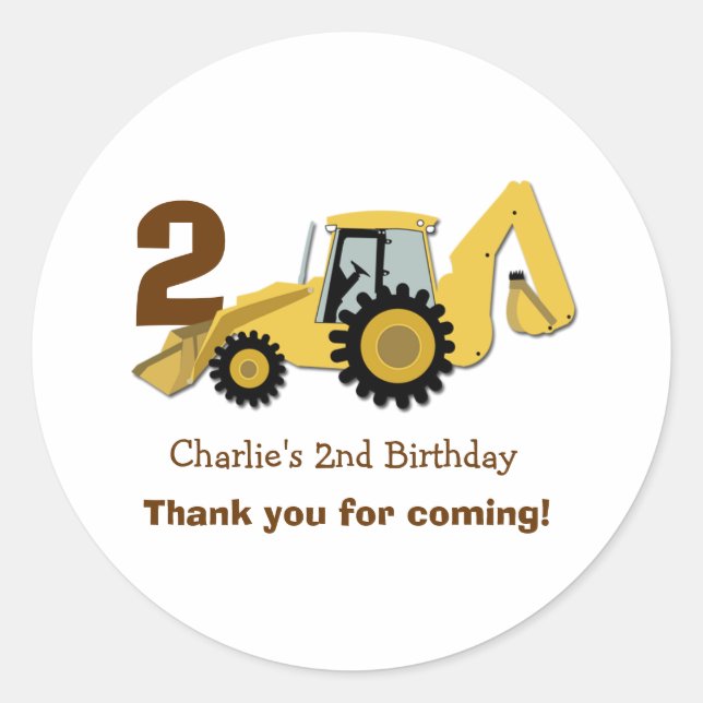 Sticker Rond Construction Backhoe Anniversaire Favoriser Sticke (Devant)