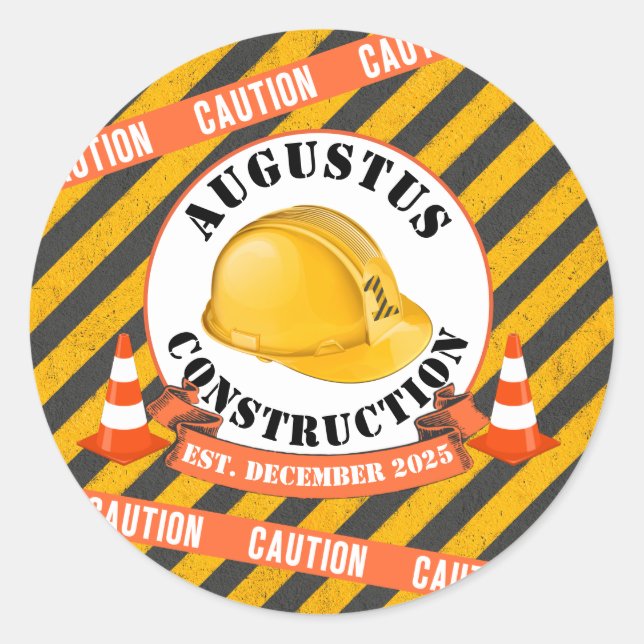 Sticker Rond Construction Casquette|Noir & Jaune 1er anniversai (Devant)