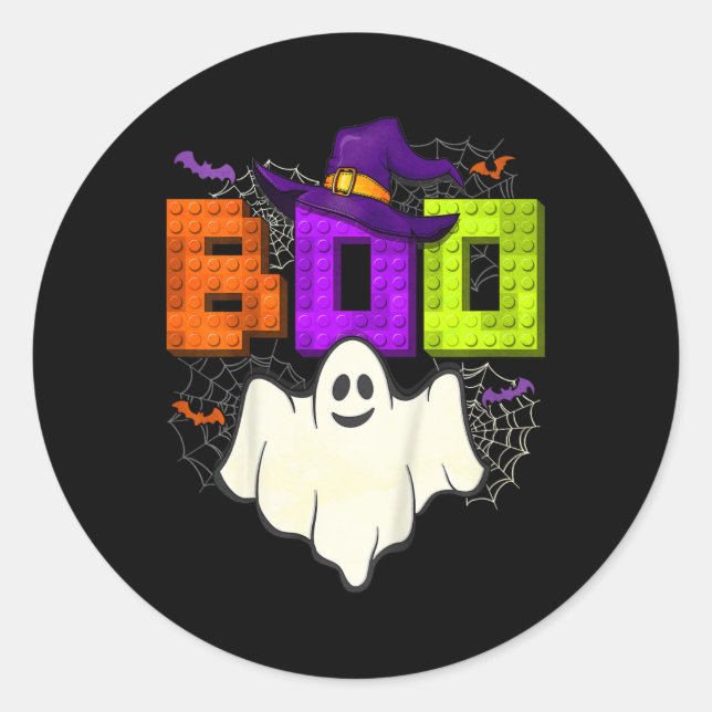 Sticker Rond Construction de briques Boo Halloween Ghost Witch  (Devant)