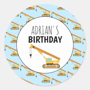 Sticker Rond Construction de grue Camion Garçon fête d'annivers