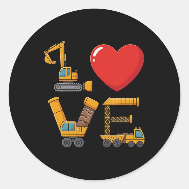 Sticker Rond Construction de la Saint-Valentin Amour écrit avec (Devant)