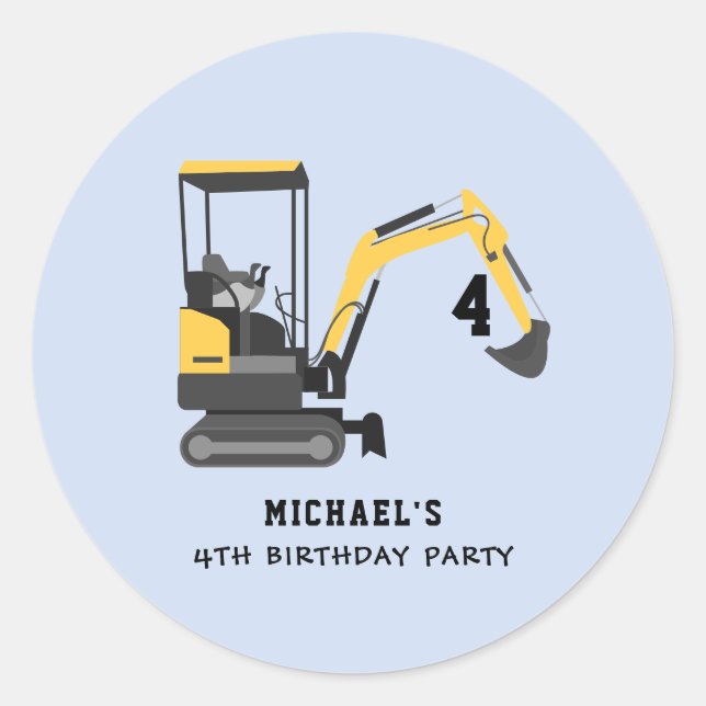 Sticker Rond Construction de l'excavatrice Tout âge Anniversair (Devant)
