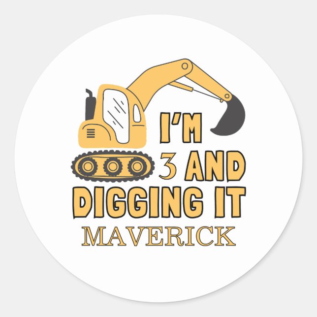 Sticker Rond Construction Garçons Jaunes Camion de vidage Anniv (Devant)