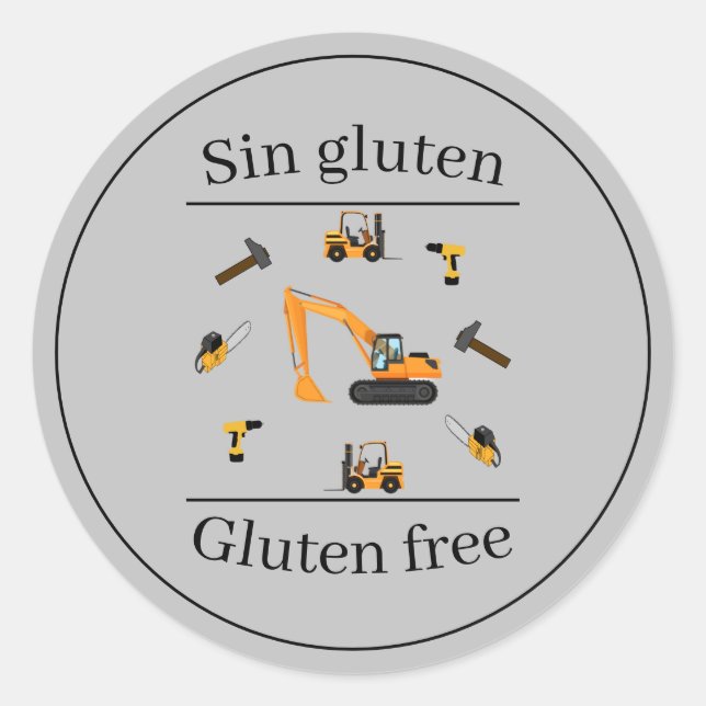 Sticker Rond Construction Gris Anniversaire Bilingue Sans glute (Devant)