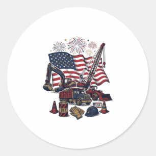 Sticker Rond Construction Patriotique USA Vintage