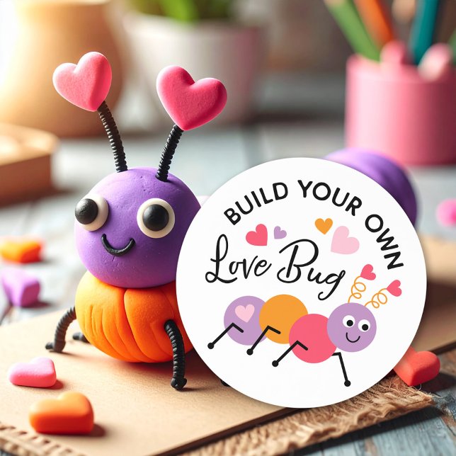 Sticker Rond Construire un amour Bug Playdough Valentine Étique (Créateur téléchargé)