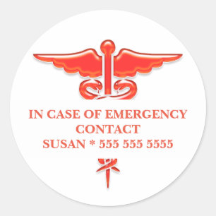 Sticker Rond Contact d'urgence Médicale   Personnaliser