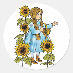 Sticker Rond Contes de fées vintage de l'Oz Dorothy Tournesols