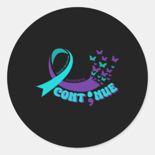 Sticker Rond Continuer Le Beurre Semicolon Purple Ribbon Turquo